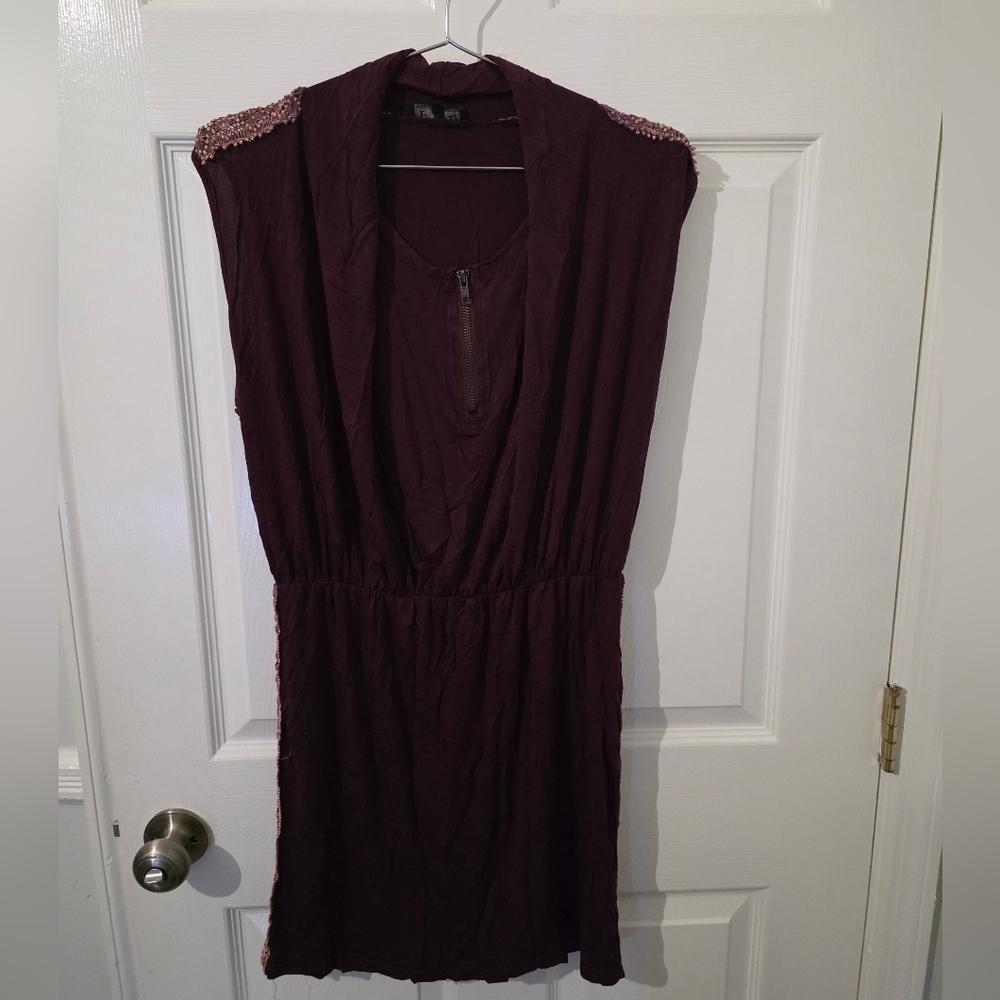 NEW Large POL Burgundy Mini Dress With Lace Design